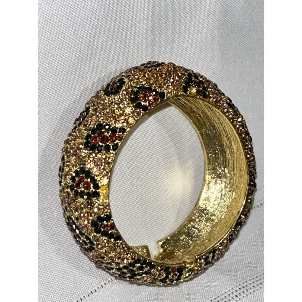Bebe Gold Leopard Print Rhinestone Bangle - Picture 4 of 16